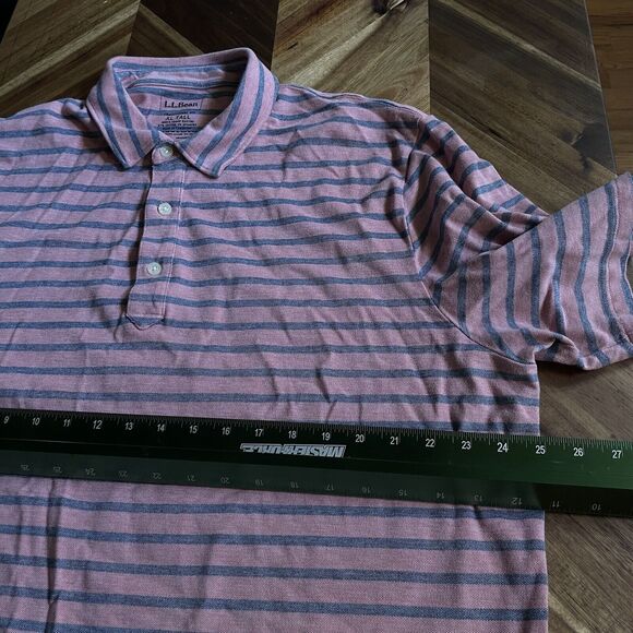 LL Bean Polo Shirt Short Sleeve Pink Blue Striped Cotton Stretch Mens XLT - Picture 4 of 6